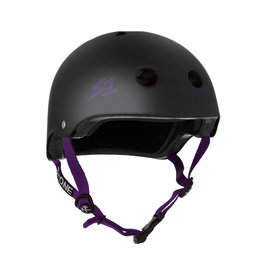 S1 Lifer Matte Black with Purple Straps Helmet |SAFETY GEAR |$79.99 |TSP The Shop | S1 Lifer Matte Black with Purple Straps Helmet | The Shop Pro Scooter Lab