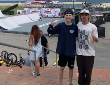 Nolan Shoemaker and Colin McLean in Barcelona, Spain at the Extreme Barcelona/ Urban World Series 2022.  The Shop Crew Pro Scooter lab