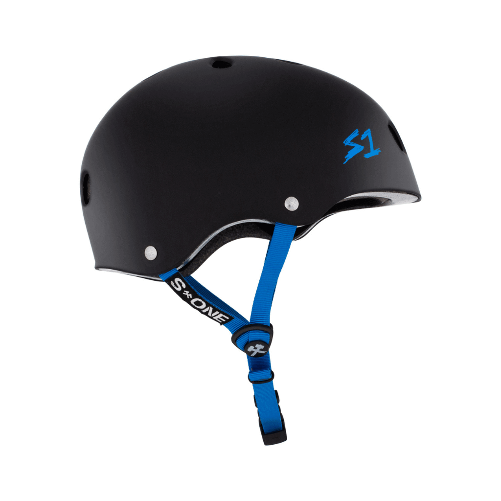 S1 Lifer Matte Black With Cyan Straps Helmet |SAFETY GEAR |$79.99 |TSP The Shop | S1 Matte Black With Cyan Straps Helmet | The Shop Pro Scooter Lab