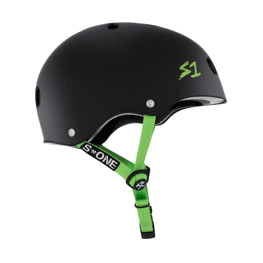 S1 SAFETY GEAR XS S1 Lifer Matte Black with Green Straps Helmet