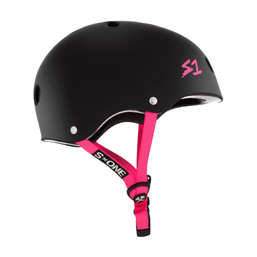 S1 Lifer Matte Black With Pink Straps Helmet |SAFETY GEAR |$79.99 |TSP The Shop | S1 Matte Black With Pink Straps Helmet | The Shop Pro Scooter Lab