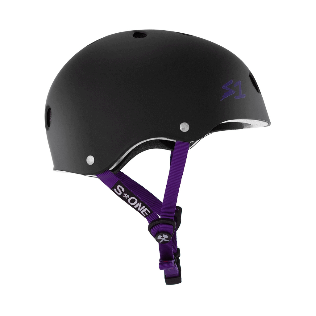 S1 SAFETY GEAR XS S1 Lifer Matte Black with Purple Straps Helmet