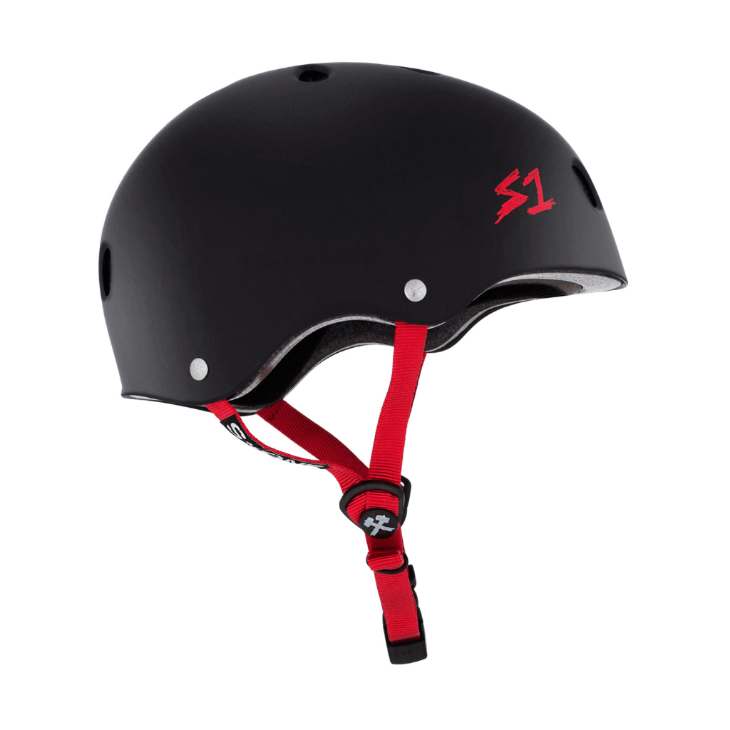 bike helmet vs skate helmet S1 Lifer Matte Black with Red Straps Helmet
