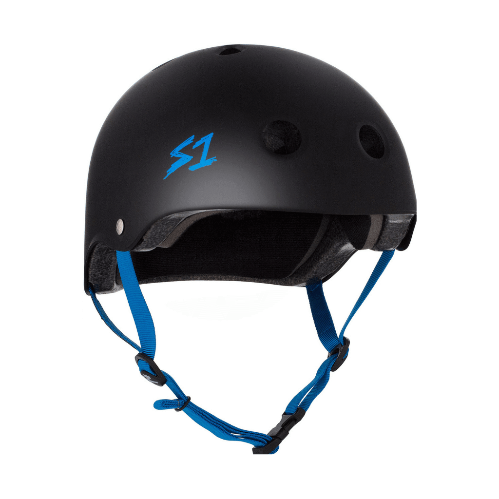 S1 Lifer Matte Black With Cyan Straps Helmet |SAFETY GEAR |$79.99 |TSP The Shop | S1 Matte Black With Cyan Straps Helmet | The Shop Pro Scooter Lab