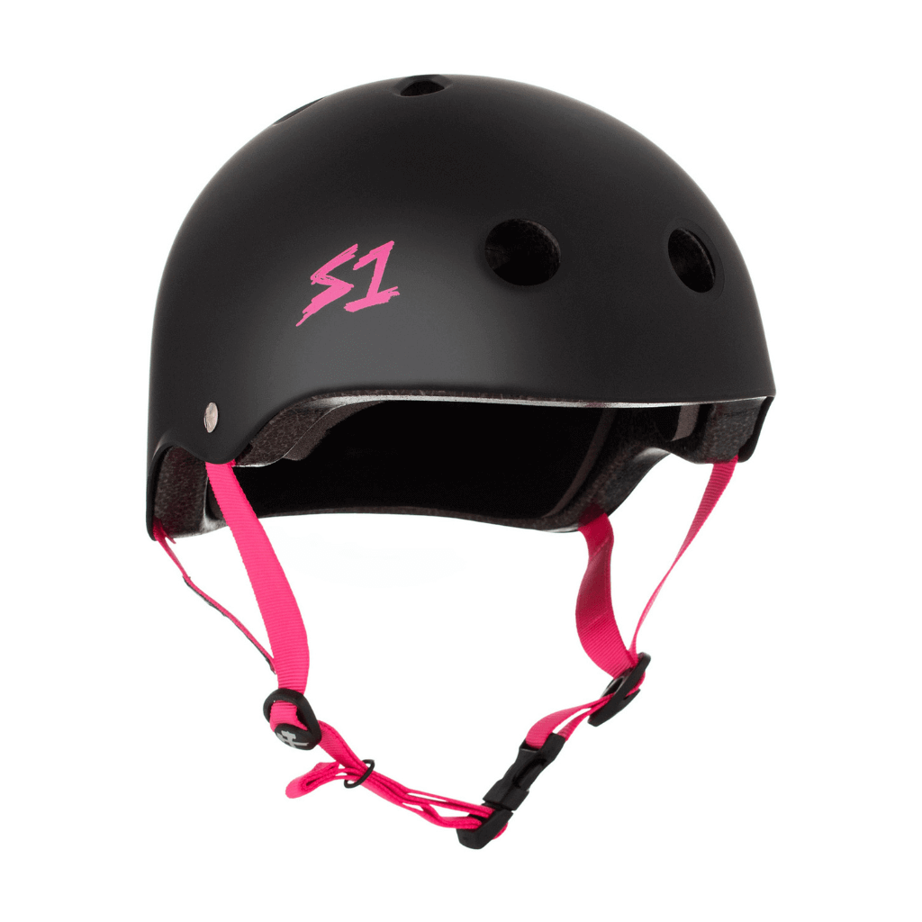 S1 Lifer Matte Black With Pink Straps Helmet |SAFETY GEAR |$79.99 |TSP The Shop | S1 Matte Black With Pink Straps Helmet | The Shop Pro Scooter Lab